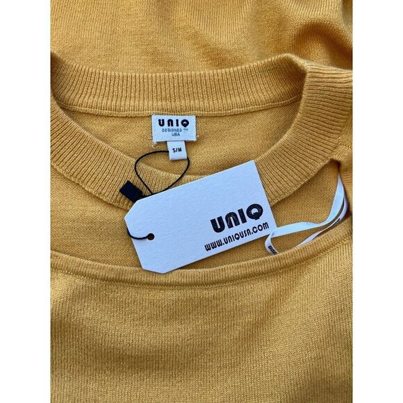 NWT UniQ Mustard Yellow Cutout Neck Long Sleeve Sweater S/M Rayon Nylon - Picture 4 of 7